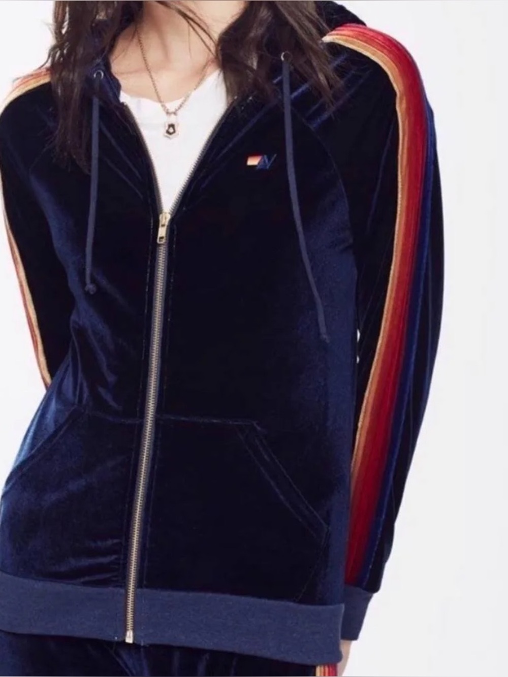 AVIATOR NATION Velvet Track Suit (set) with Rainbow Side Stripe - Navy - Picture 2 of 8